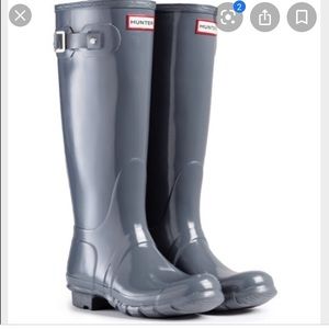 Grey Glossy Hunter Rain Boots
